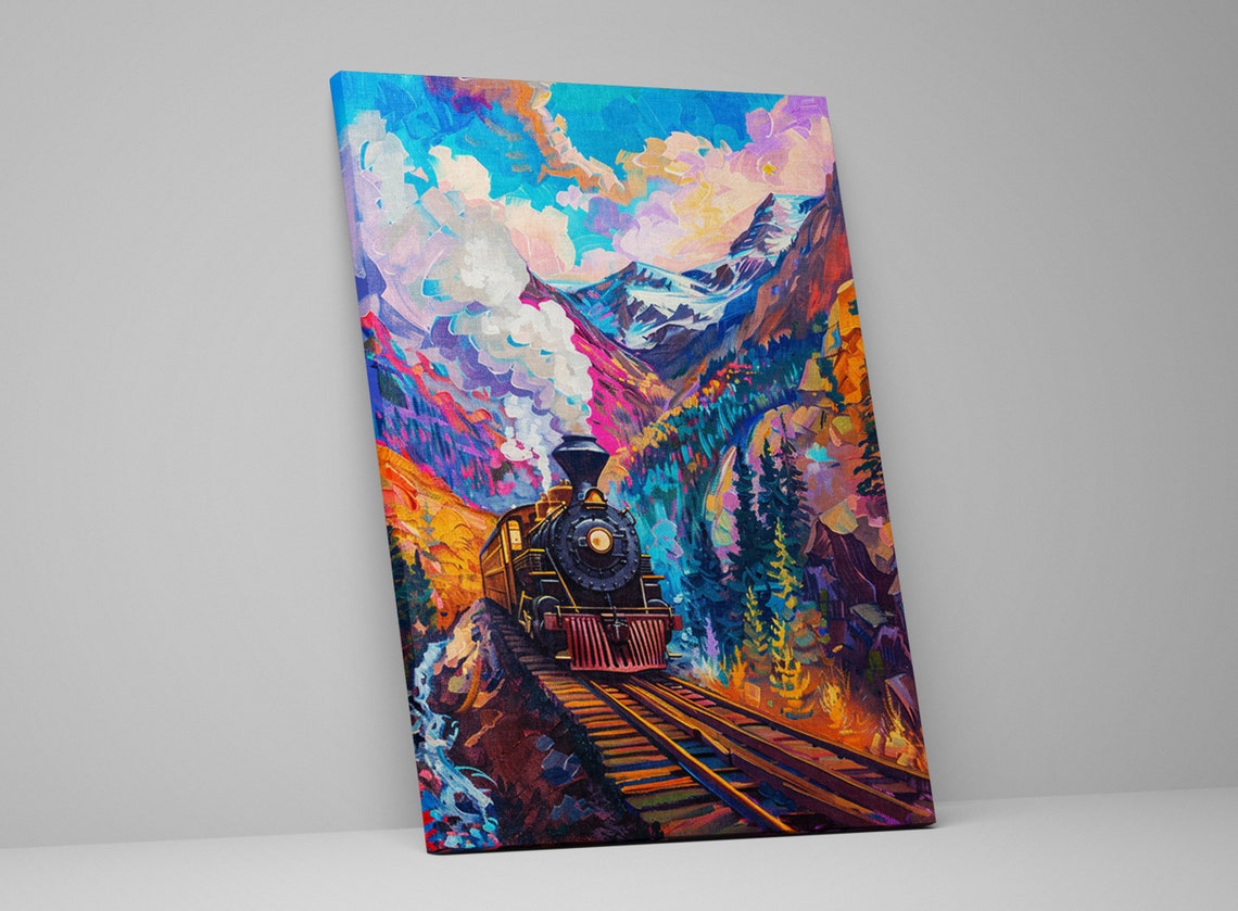 Steam Locomotive Mountain Canyon Pop Art Colorful Train Poster - Image 5