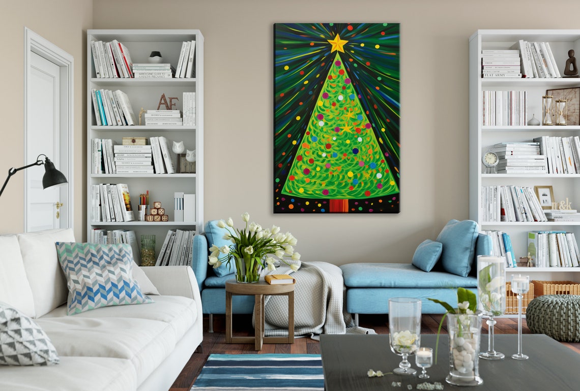 Festive Spectrum Christmas Tree Radiant Starburst Colorful Art Poster - Image 2