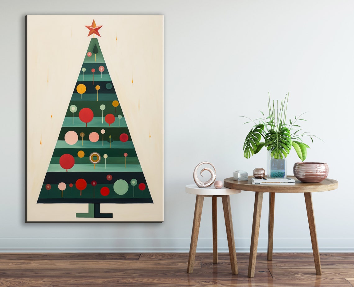 Geometric Striped Christmas Tree Star Topper Modern Art Print Poster - Image 3