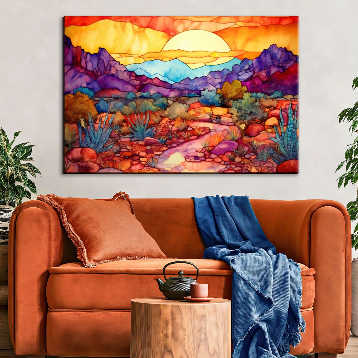 Desert Sunset Stained Glass Style Art Print, Arizona Scene - Image 2