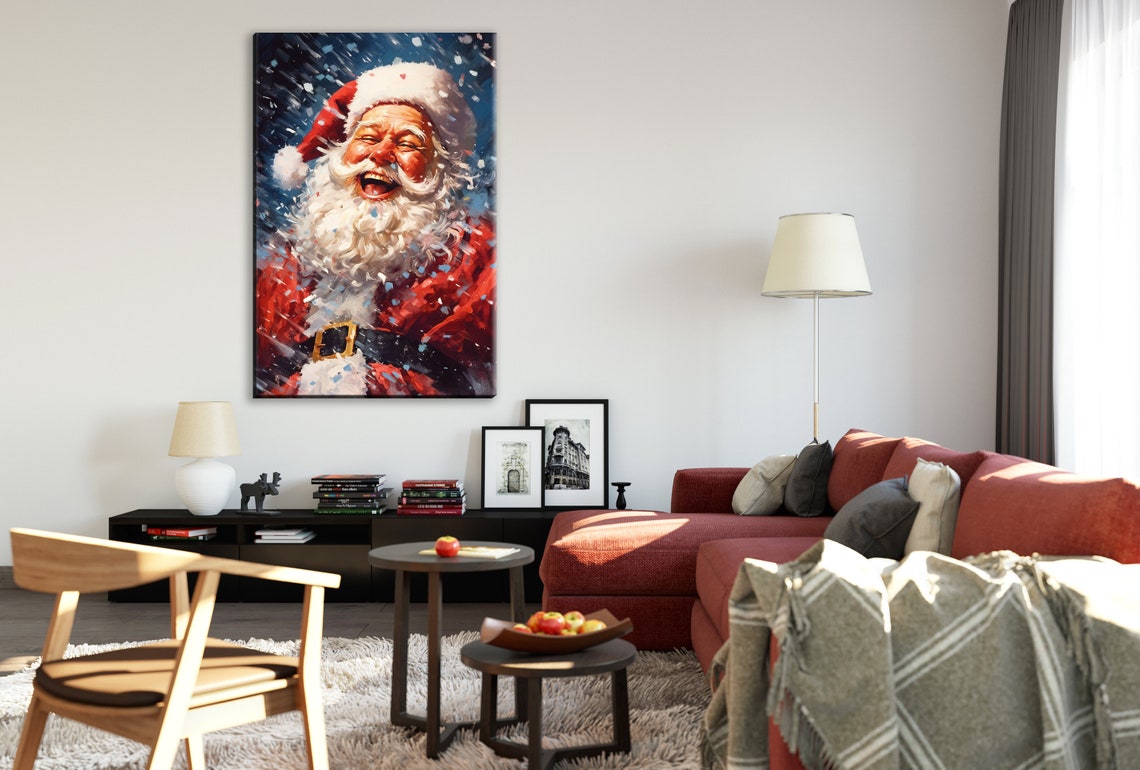 Jolly Laughing Santa Claus Snowfall Night Joyful Christmas Art Print - Image 3