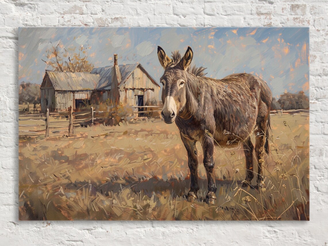 Texan Farm Donkey Rustic Western Wall Art Print