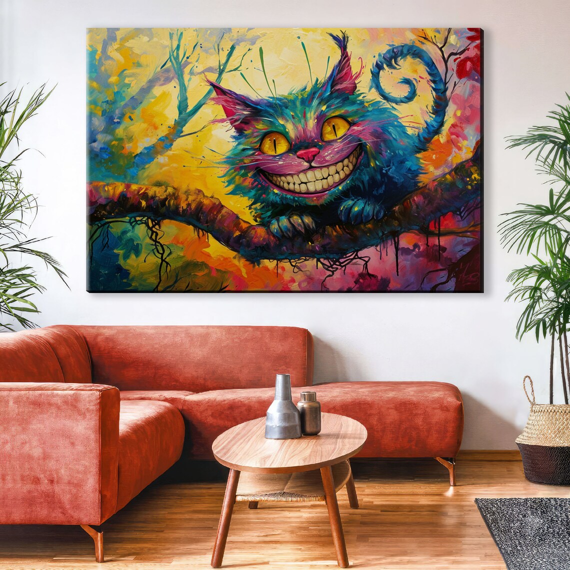 Cheshire Cat On Tree Branch Wonderland Grinning Cat Fantasy Art Wall Poster - Image 2