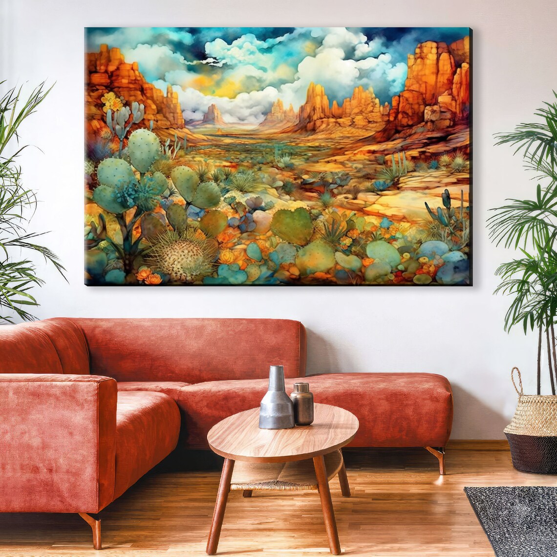Canyon Cactus Alcohol Ink Art Print, Southwest Desert - Image 2