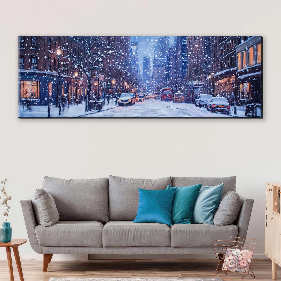 Snow Covered New York City Panoramic Scene Framed Unframed Long Horizontal Gallery Wrapped Ready To Hang Extra Large Wall Art - Image 3