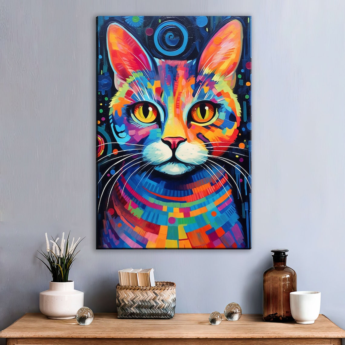 Colorful Cat Portrait Rainbow Pop Art Expressive Eyes Wall Art Print - Image 3