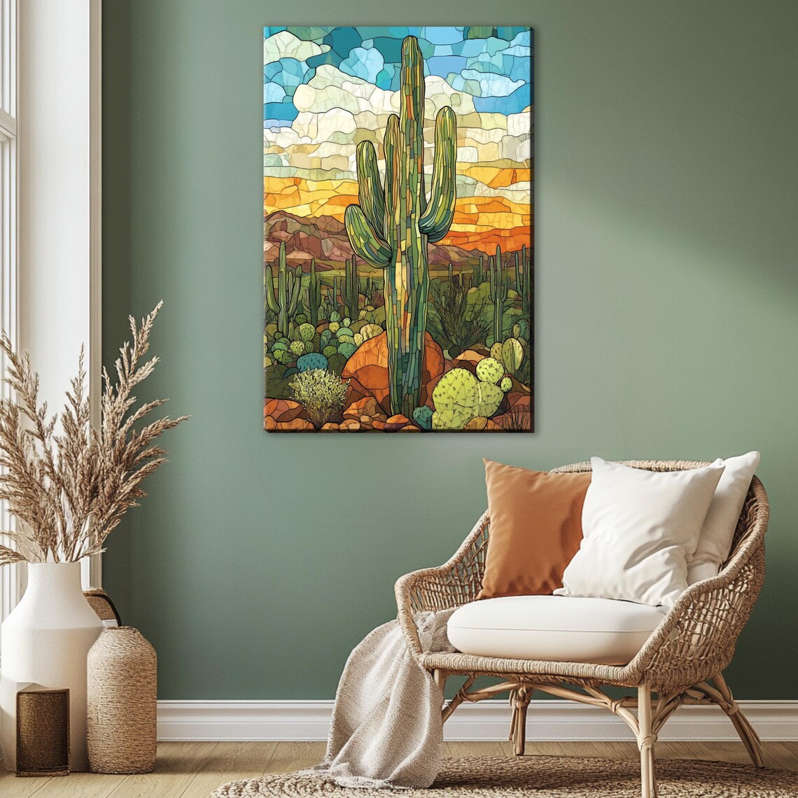 Saguaro Cactus Stained Glass Style Botanical Art Print - Image 4
