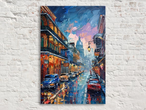 Vintage New Orleans Sunset Wall Art Painting Giclee Print On Gallery Wrapped Artist Ready To Hang Available In Extra Large Sizes