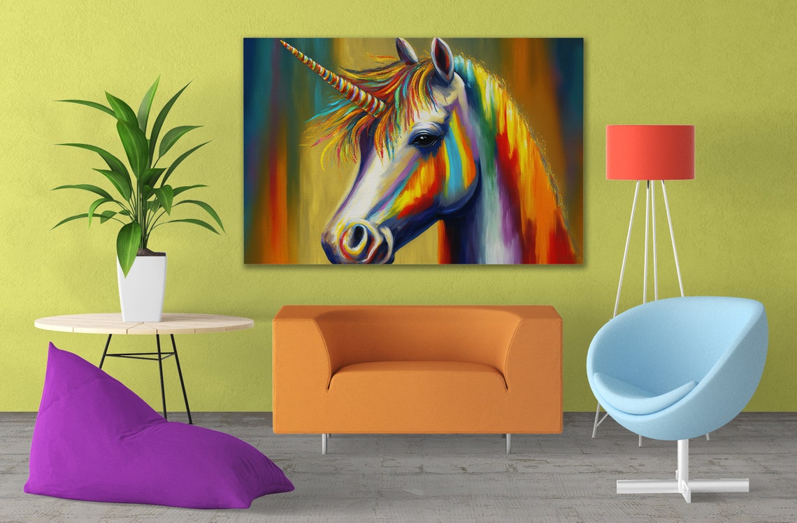 Rainbow Mane Unicorn Head Colorful Magical Horse Kids Room Art Poster - Image 3