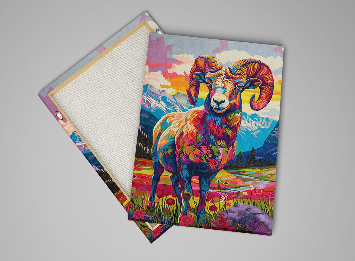 Rainbow Bighorn Ram Pop Art Sunset Meadow Vibrant Wildlife Poster - Image 4