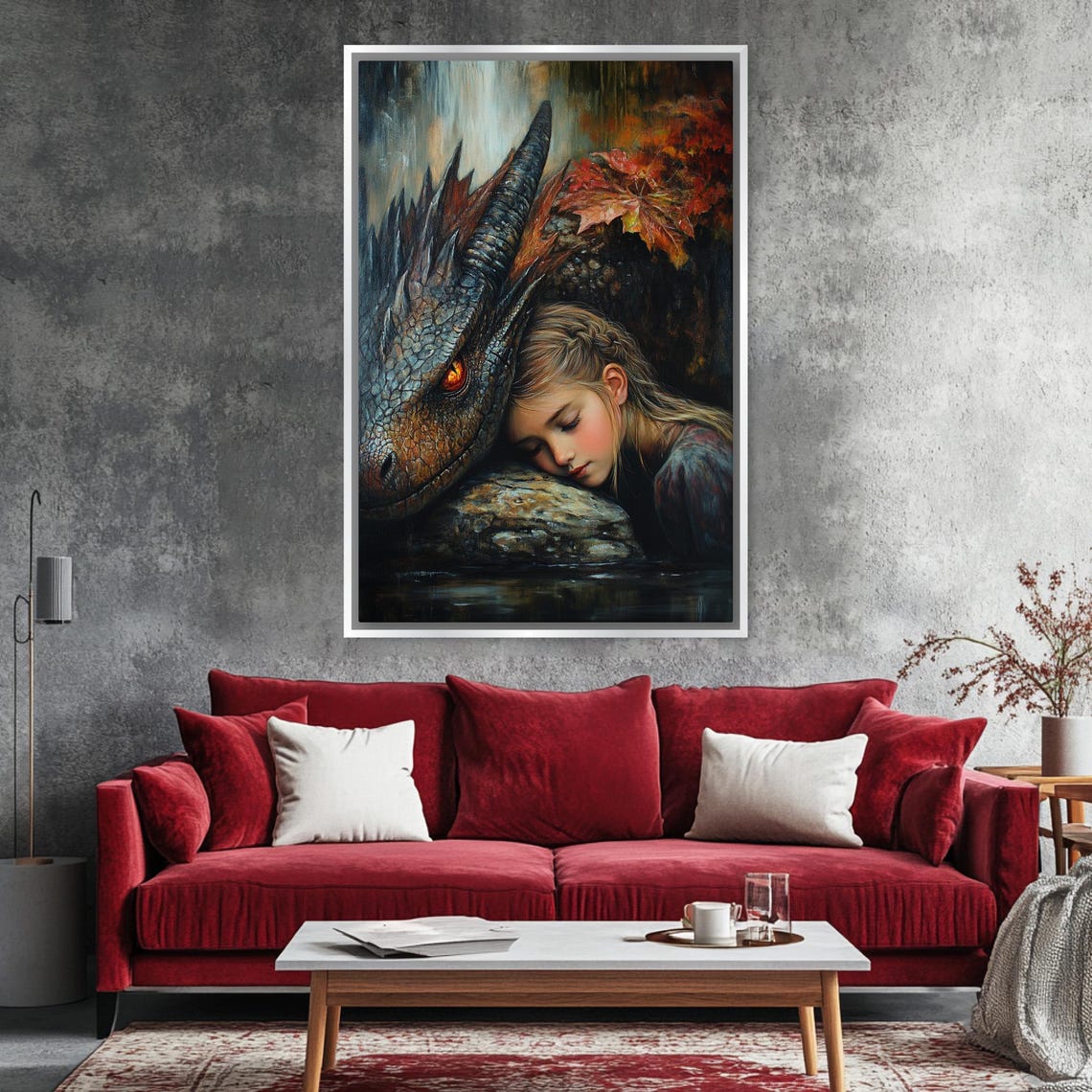 Girl Sleeping With Dragon Fantasy Art Magical Fairytale Wall Poster - Image 5