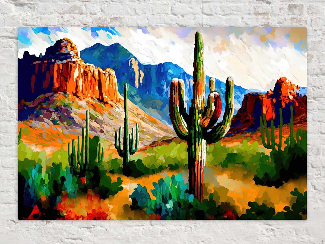 Desert Saguaro Southwest Landscape Painting Art Print