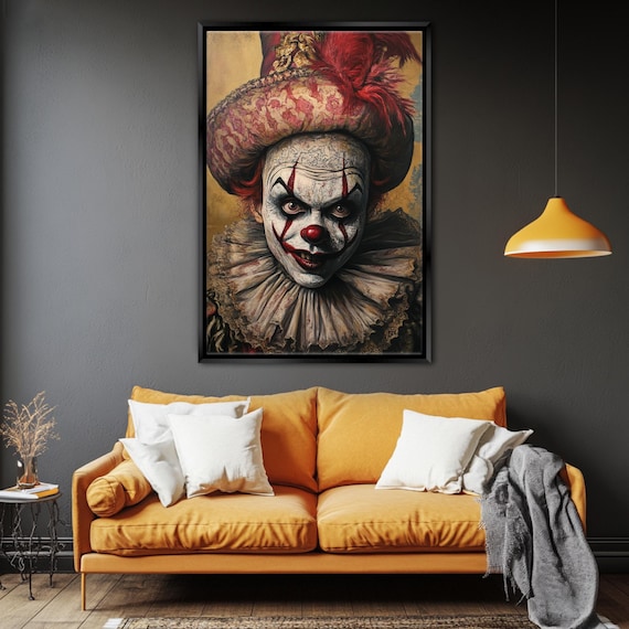 Creepy Evil Clown Portrait Vintage Horror Frightening Halloween Wall Art