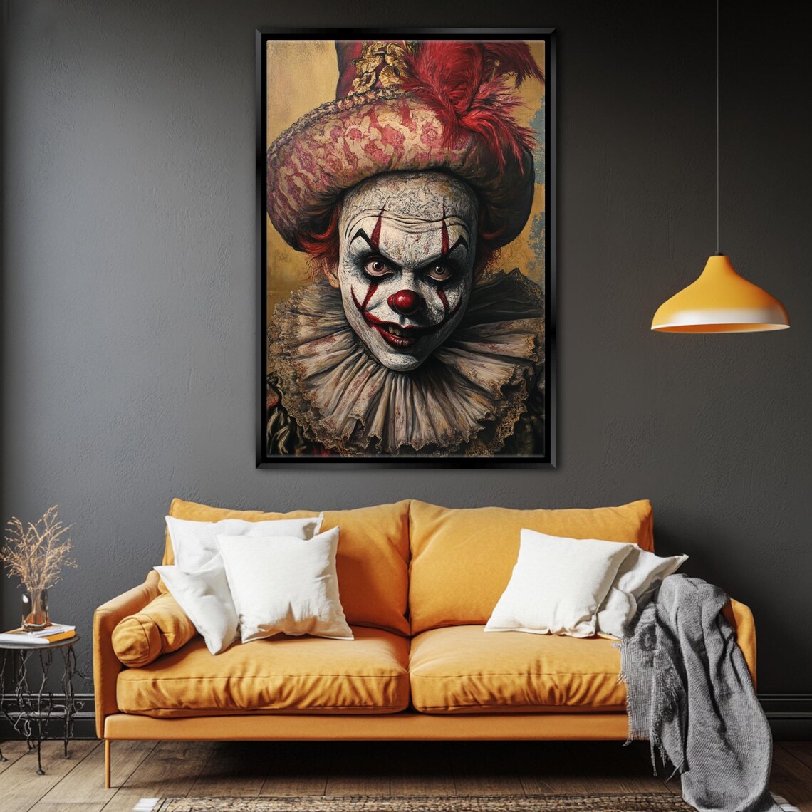 Creepy Evil Clown Portrait Vintage Horror Frightening Halloween Wall Art
