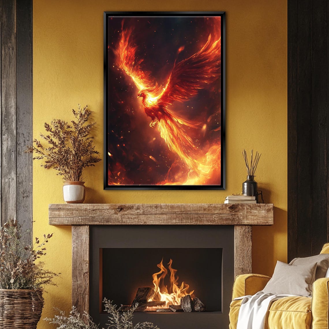 Fiery Phoenix Rising From Flames Mythical Bird Fantasy Wall Art Poster - Image 4