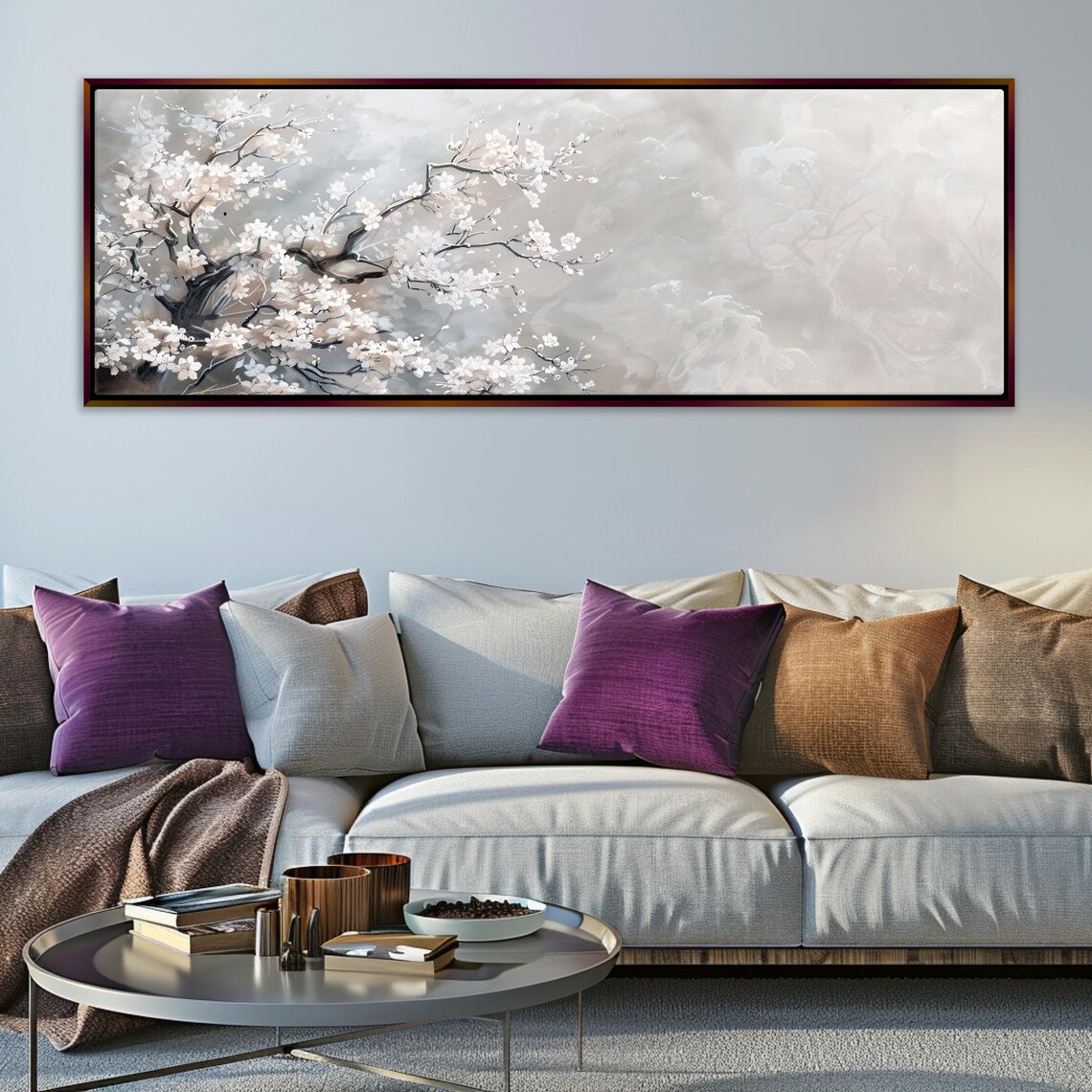 Japanese Cherry Blossom Art Print, Panoramic Style