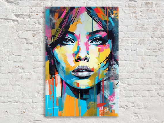 Colorful Woman Face Pop Art Portrait Paint Drip Fashion Poster