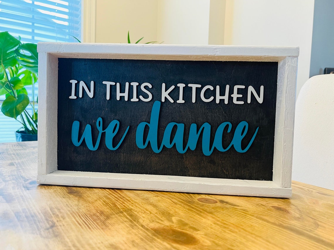 In This Kitchen Teal Script Rustic Kitchen Sign Decor Poster - Image 3