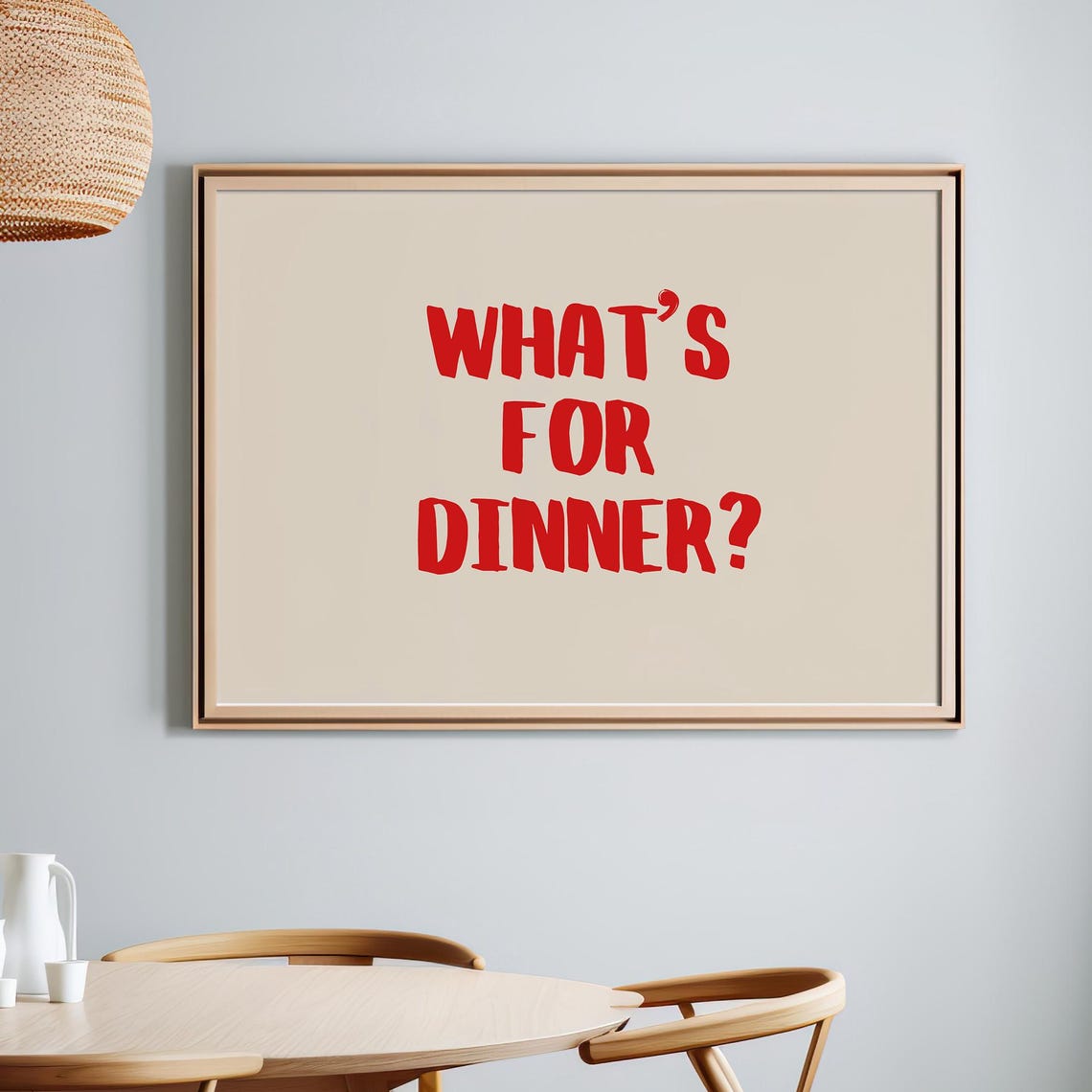 Whats For Dinner Bold Red Hand Lettered Fun Kitchen Art Poster