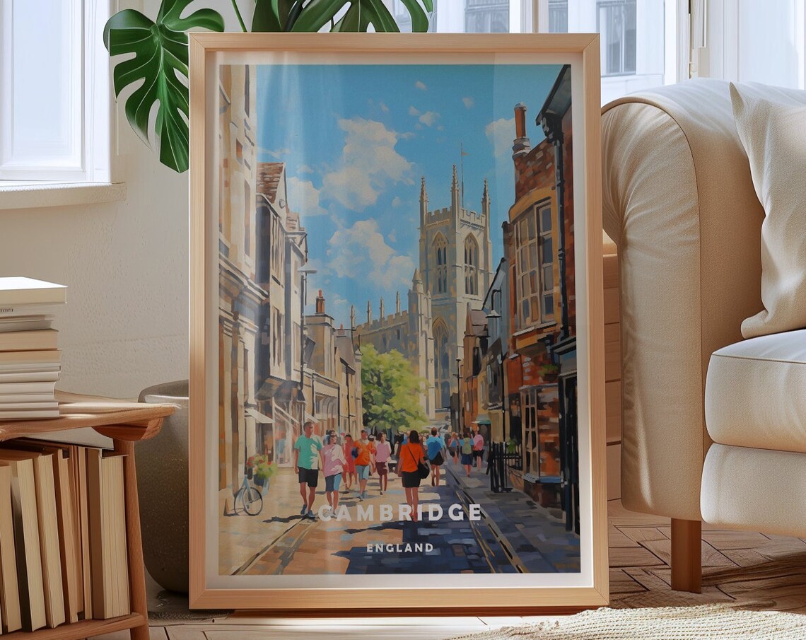Cambridge England Historic Street Gothic Tower Travel Poster - Image 2
