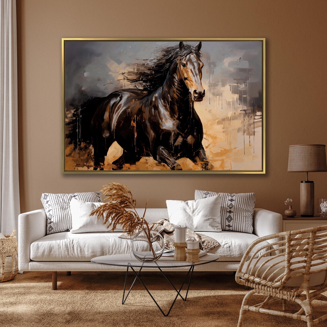Dark Running Horse Dramatic Oil Painting Equine Equestrian Poster - Image 3