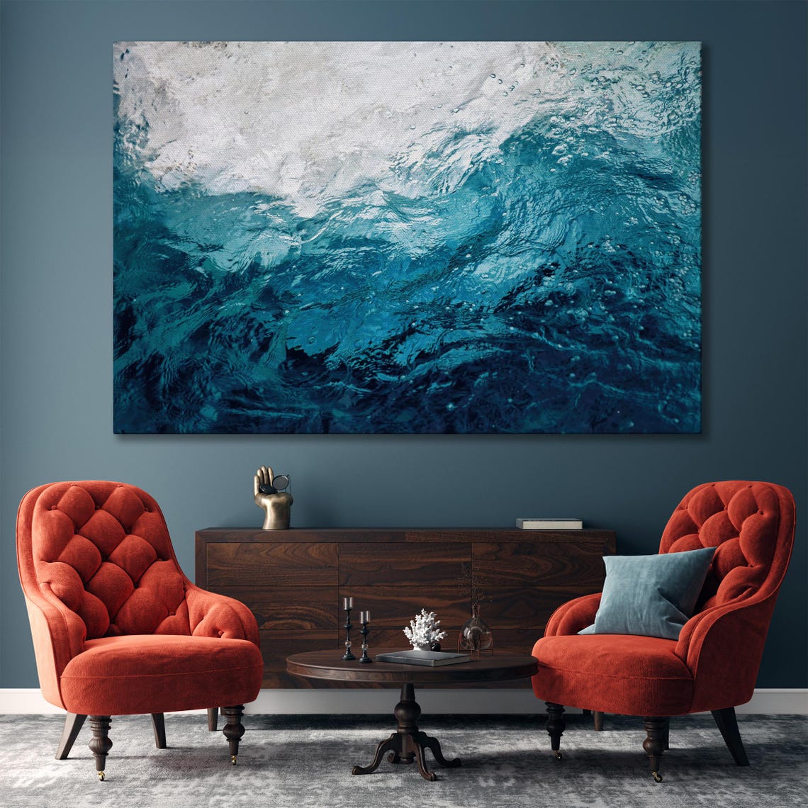 Swirling Turquoise Ocean Wave Abstract Blue Water Photo Poster - Image 4