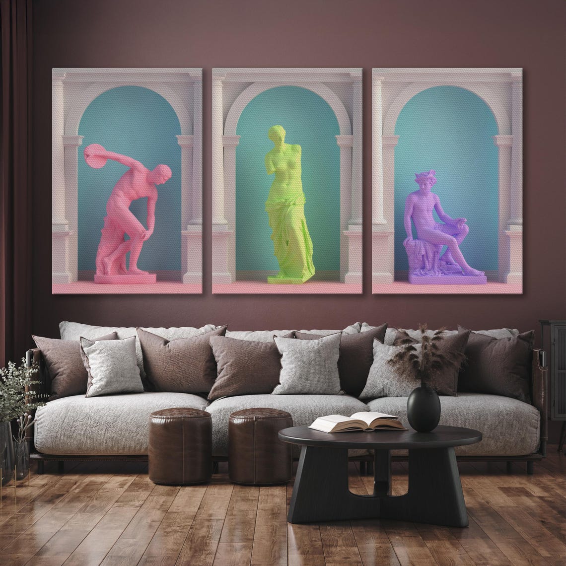 Pastel Greek Statues Pop Art Trio Sculpture Gallery Wall Art - Image 6