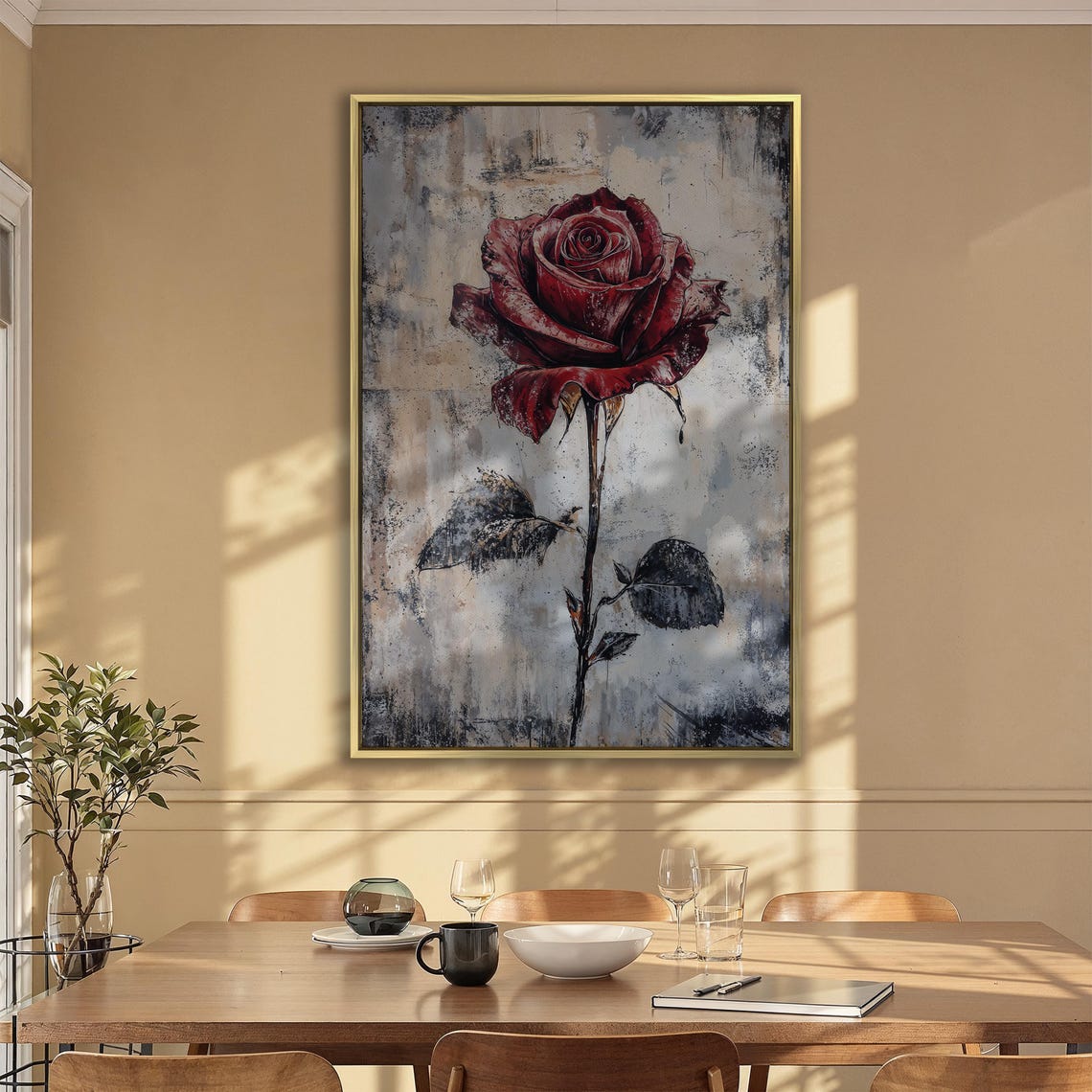 Single Red Rose on Grunge Gray Background Romantic Floral Poster - Image 2