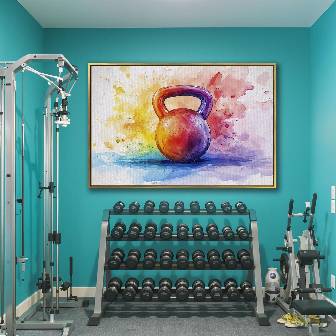 Rainbow Watercolor Kettlebell Vibrant Fitness Painting Sports Poster - Image 3
