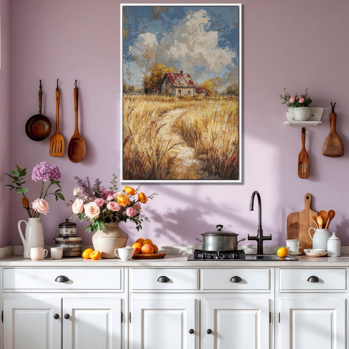 Weathered Barn With Red Roof in Golden Wheat Field Art Poster - Image 3