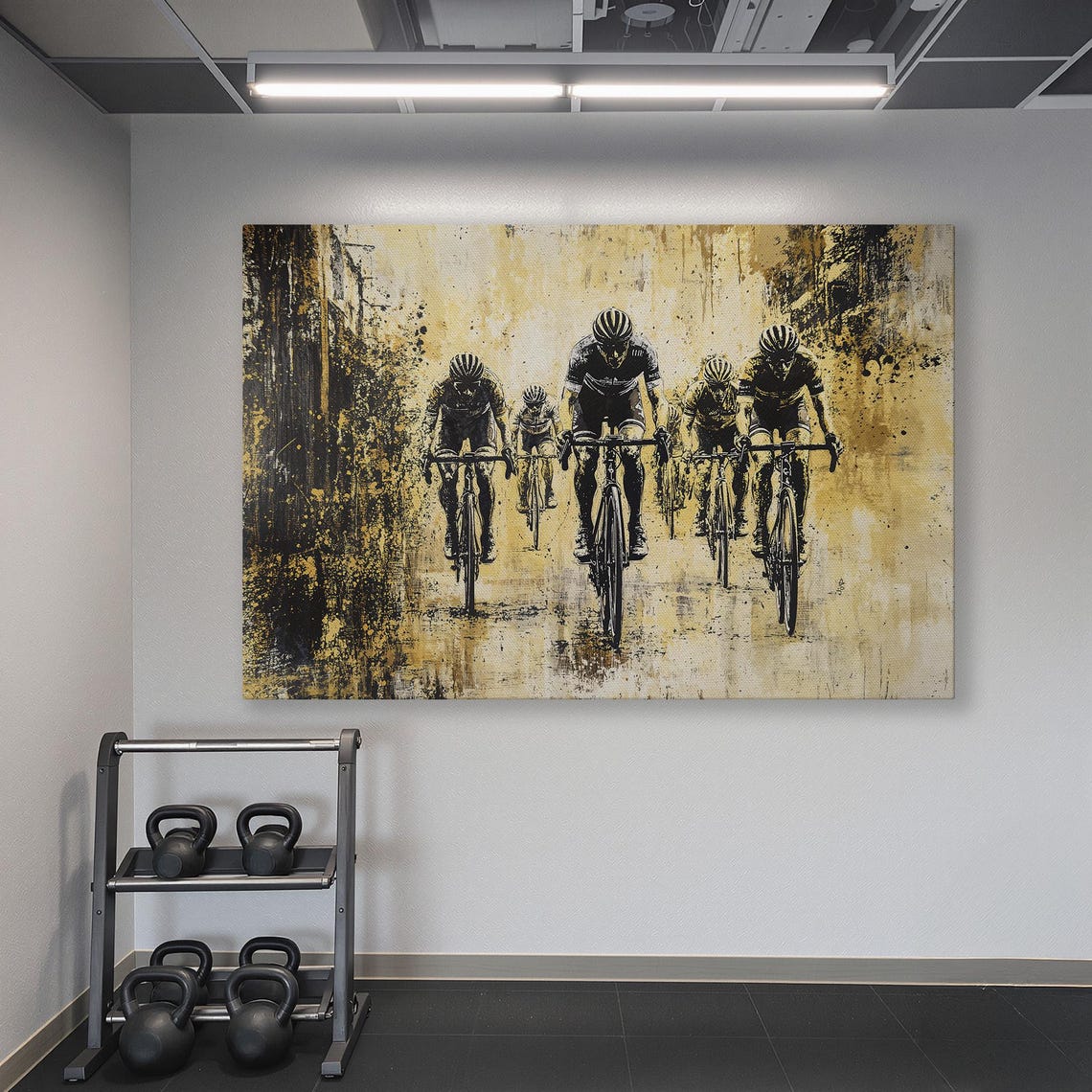 Sepia Cyclists Racing Head-On with Gold Grunge Texture Sports Poster - Image 6