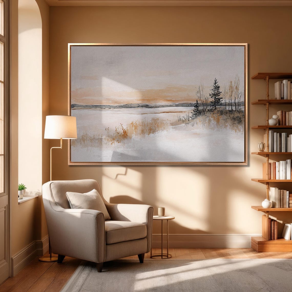 Minimalist Winter Lake In Blush Sunset Abstract Landscape Poster - Image 6