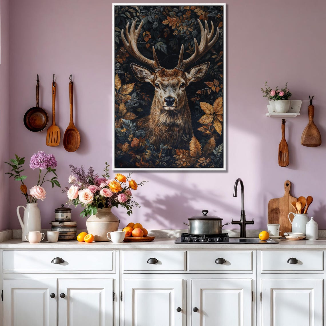 Majestic Stag Portrait Among Autumn Leaves Dark Wildlife Poster - Image 3