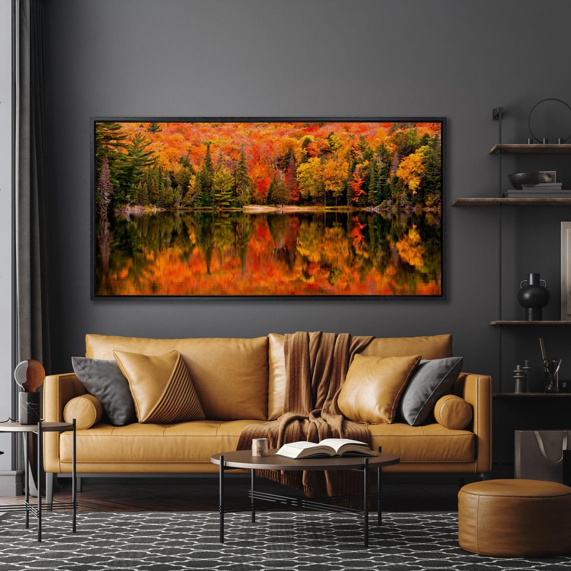 Autumn Forest Lake Reflection Fiery Fall Foliage Photo Poster - Image 4