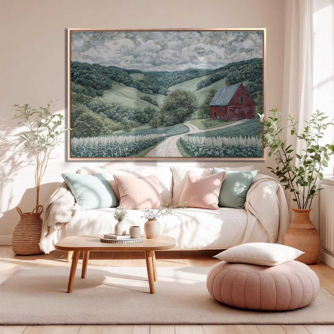 Red Barn On Country Road Among Rolling Green Hills Countryside Poster - Image 5