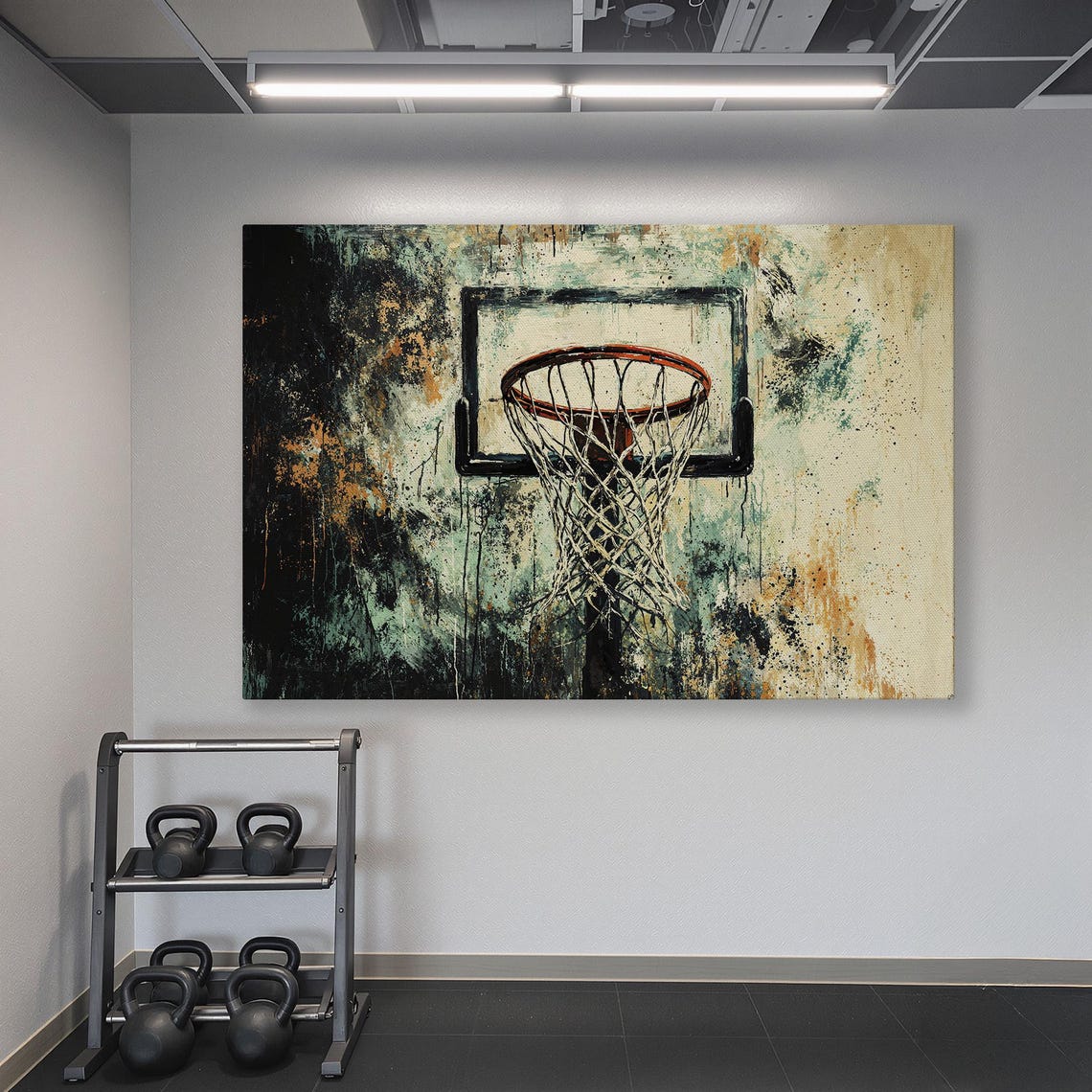 Basketball Hoop With Orange Rim On Distressed Grunge Green Wall Poster - Image 6