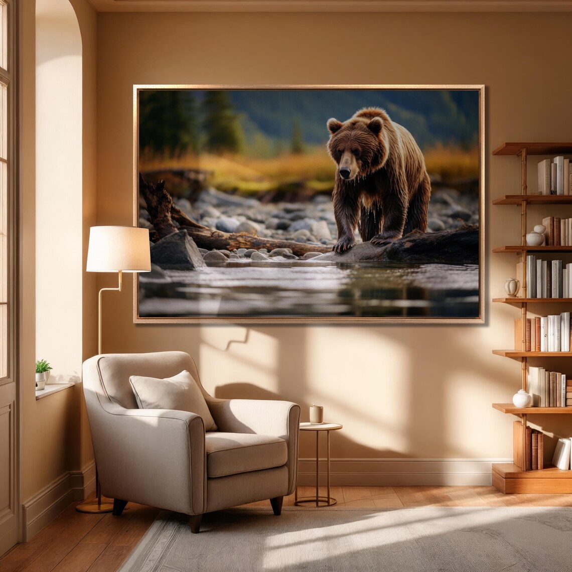 Brown Bear at Mountain River Wildlife Photography Nature Poster - Image 2