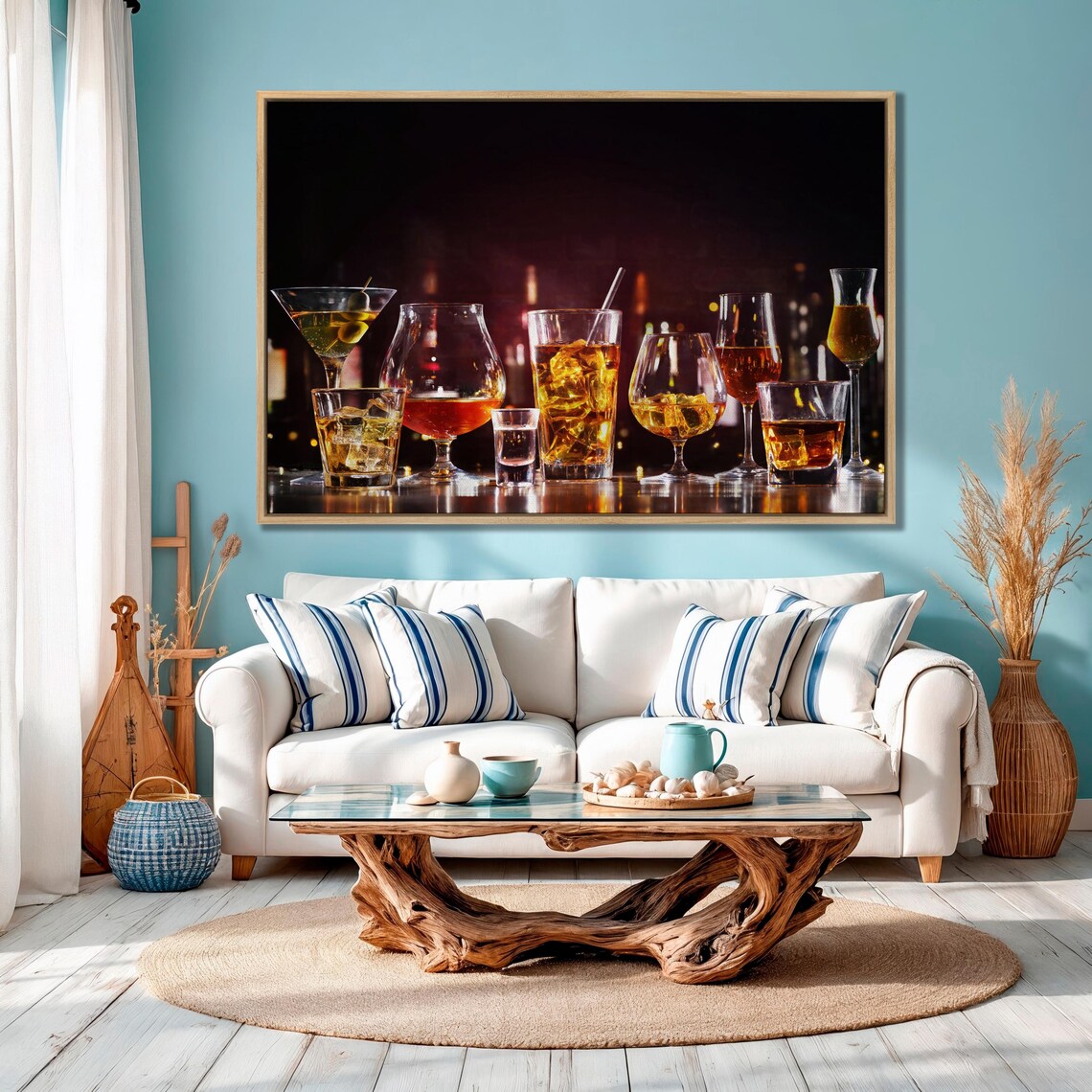 Strong Spirits In Glasses, Bar Counter Art Print - Image 4