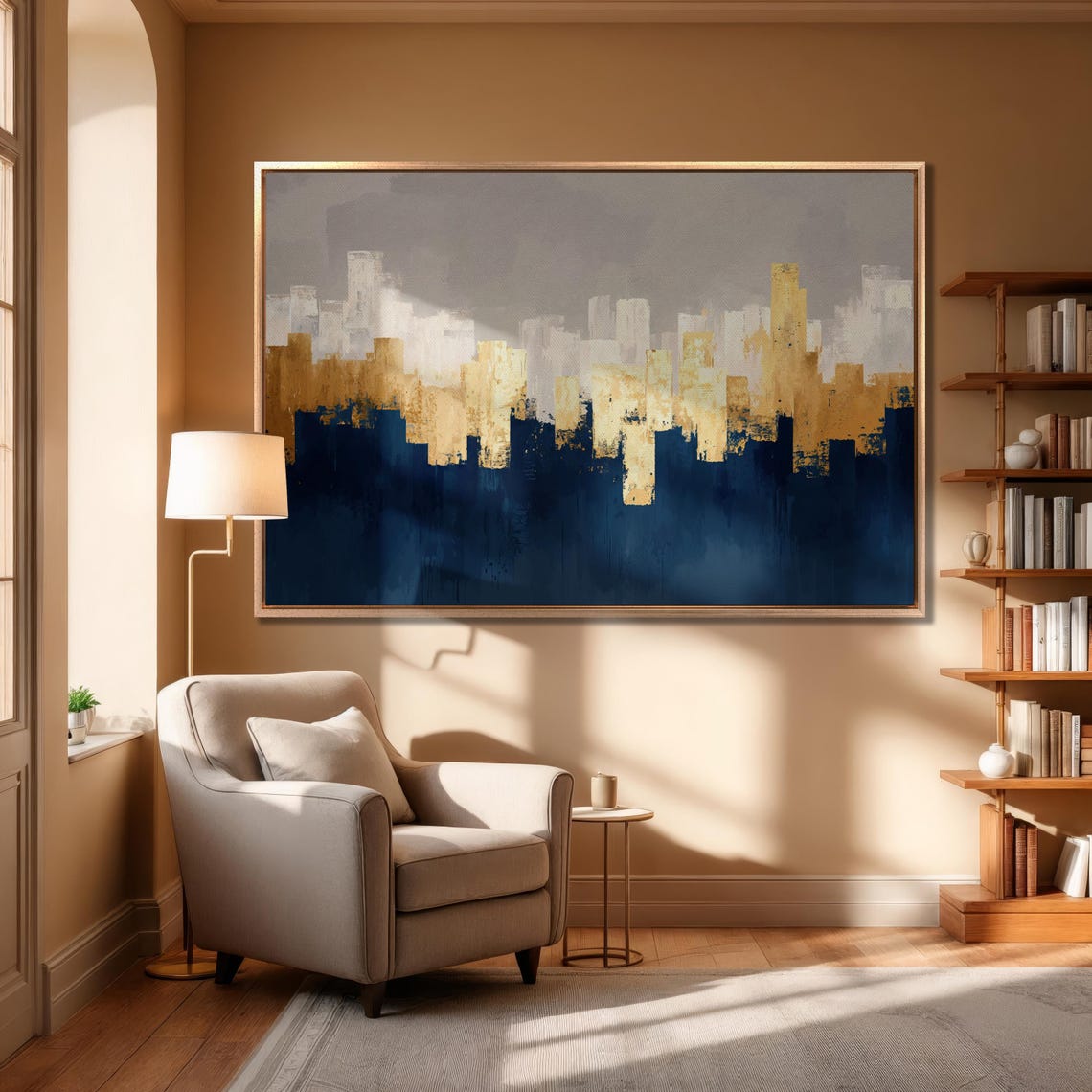 Abstract Gold and Navy City Blocks Skyline Modern Luxury Art Poster - Image 4