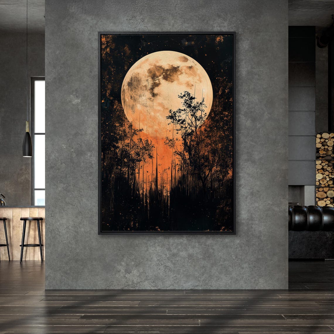 Full Moon Rising Over Dark Forest Silhouette Dramatic Night Poster - Image 6