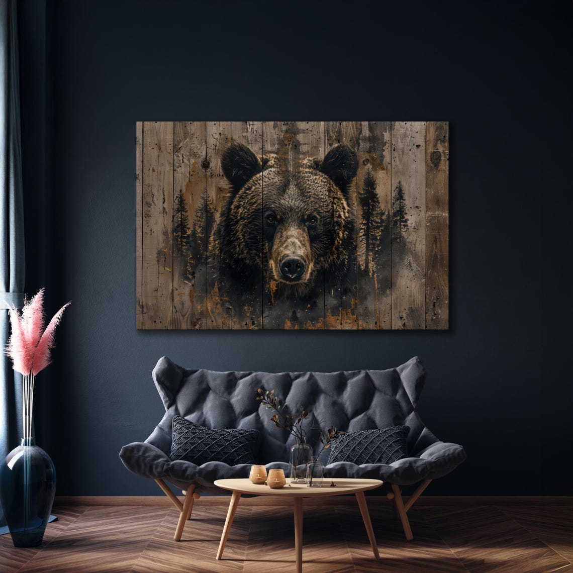 Brown Bear Face On Rustic Wood Planks Wildlife Cabin Art Poster - Image 4