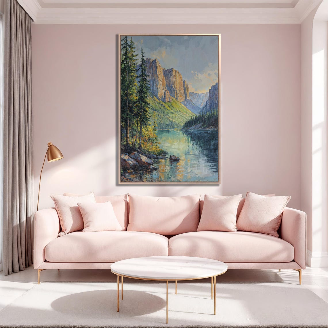 Tranquil Mountain Lake Landscape Nature Painting Framed Print Landscape Wall Art Large Artwork Ready To Hang Gift Idea For Dad - Image 5