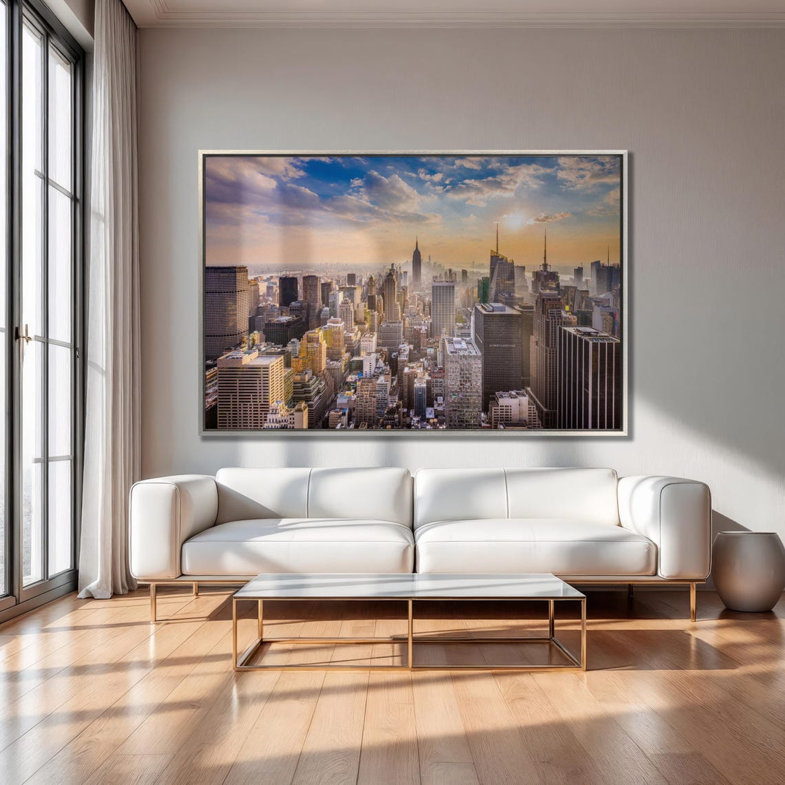 New York City Manhattan Skyline Golden Sunset Panoramic Large Wall Art - Image 5