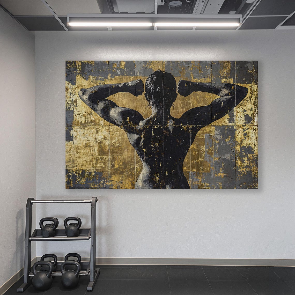 Woman Showing Sculpted Back Muscles Double Biceps Gold Style Poster - Image 6