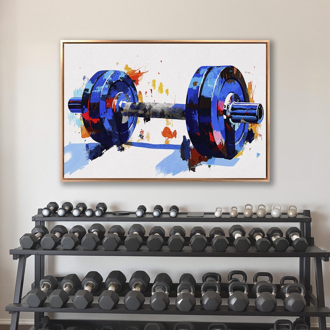 Dramatic Close Up Blue Dumbbell With Bold Paint Splashes Gym Poster - Image 4