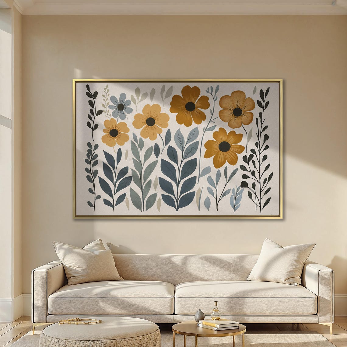 Mustard Cosmos Botanical Illustration Modern Floral Art Poster - Image 2