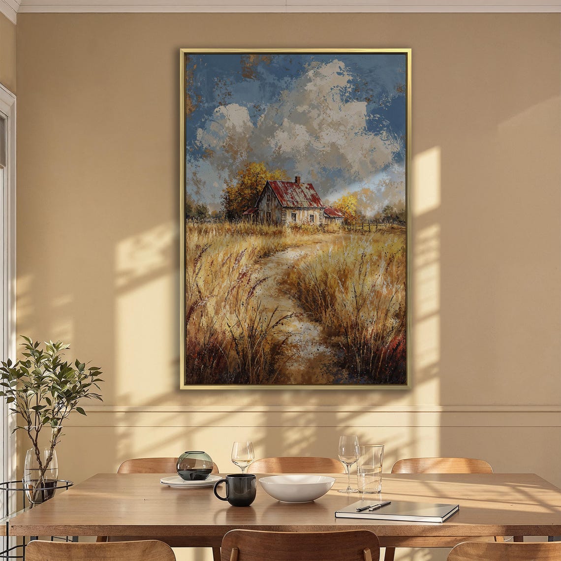 Weathered Barn With Red Roof in Golden Wheat Field Art Poster - Image 2