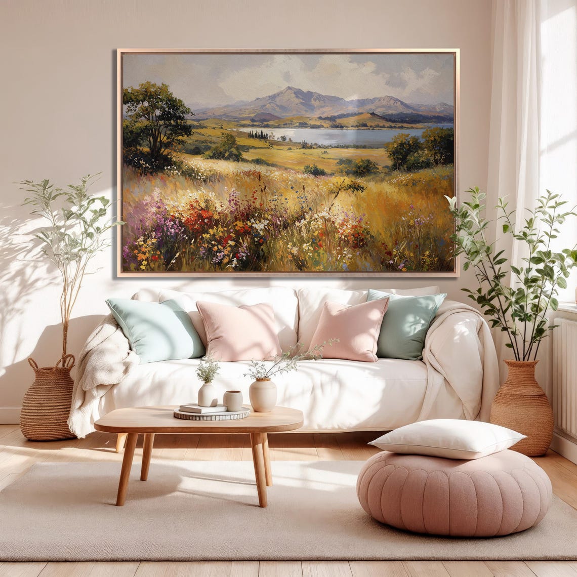 Wildflower Meadow With Golden Hills Lake And Mountains Poster - Image 5