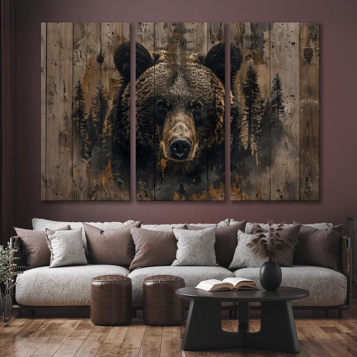 Brown Bear Face On Rustic Wood Planks Wildlife Cabin Art Poster - Image 6