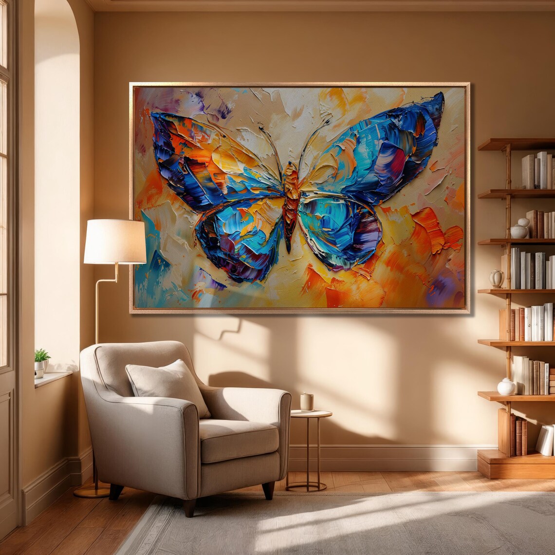 Colorful Butterfly Palette Knife Textured Oil Painting Wall Art - Image 3